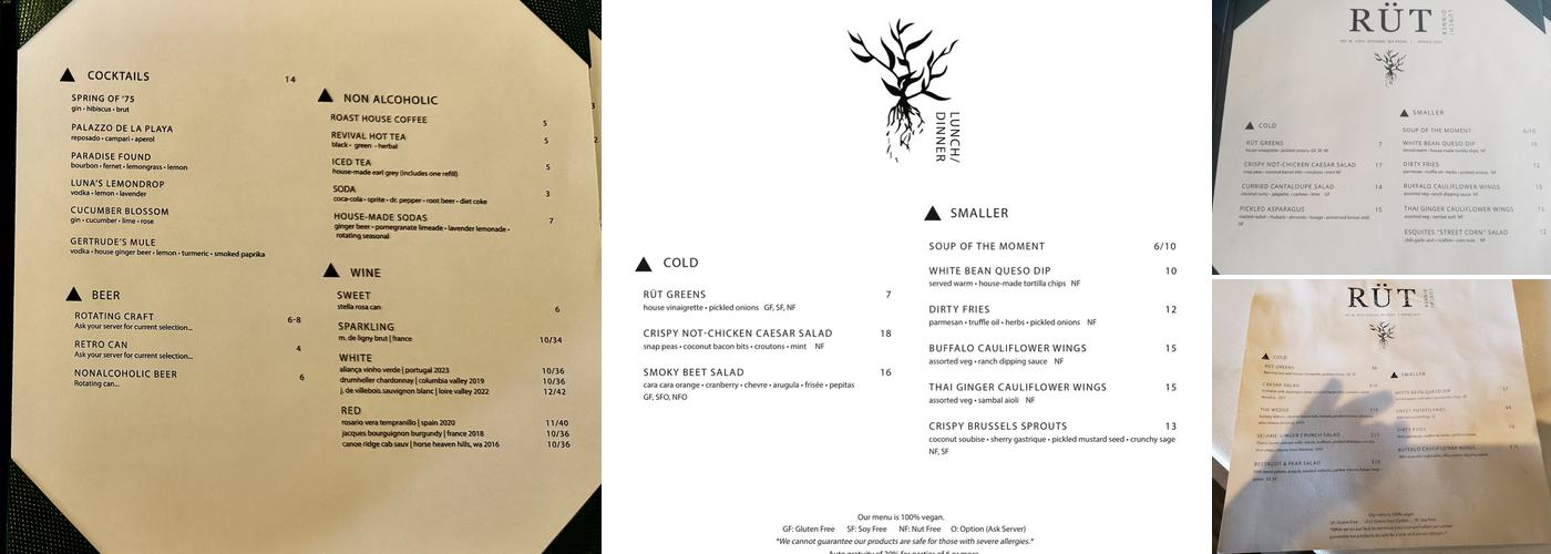 RÜT Bar & Kitchen Menu
