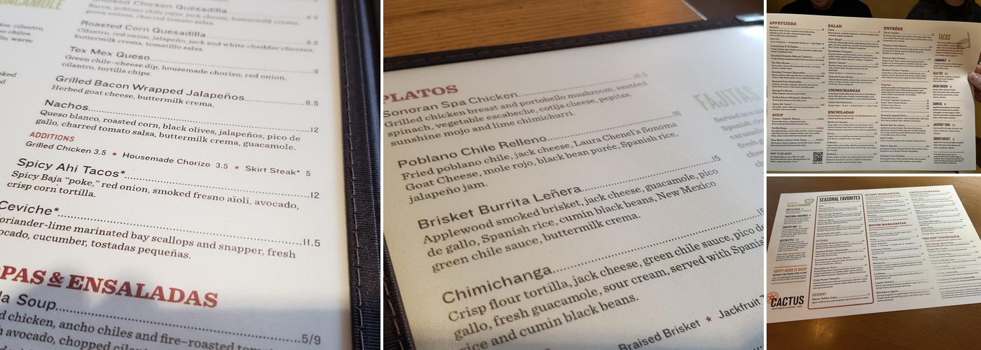 Cactus Restaurant Proctor Menu