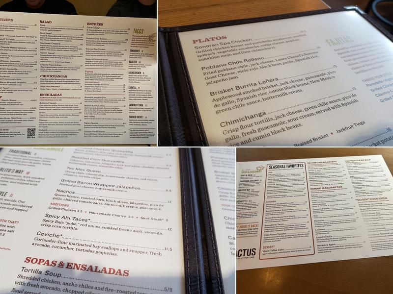 Cactus Restaurant Proctor Menu