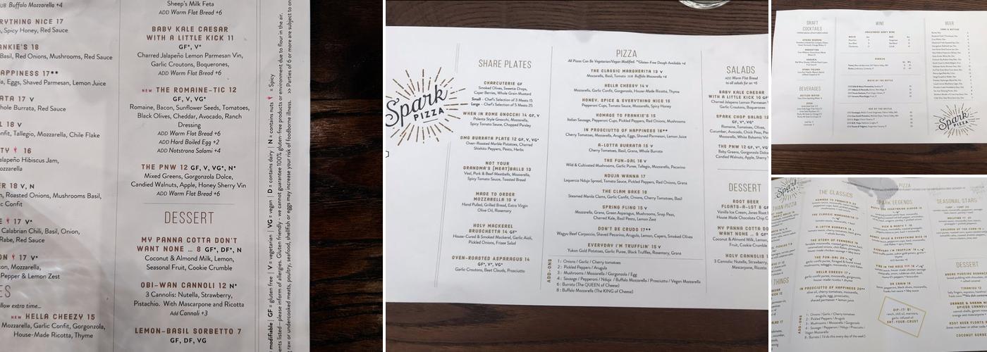 Spark Pizza Menu