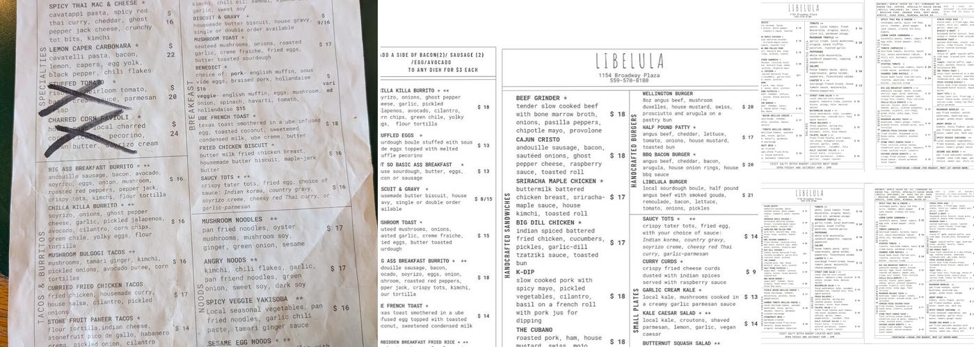 Libelula Menu