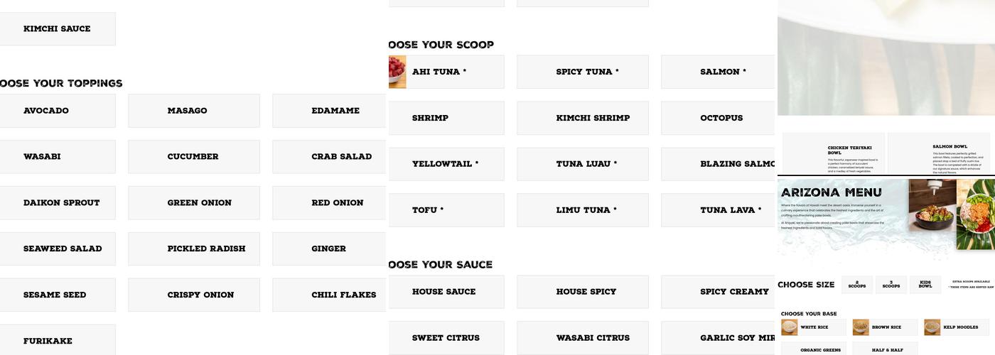 Ahipoki Bowl Menu