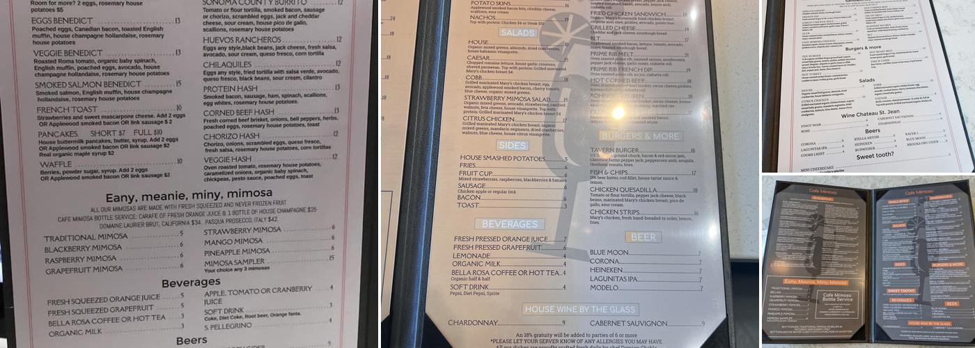 Cafe Mimosa Menu