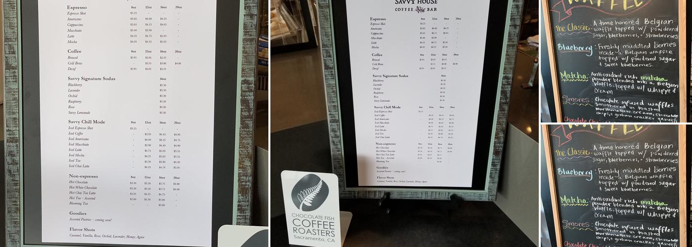 Savvy House Coffee Bar Menu