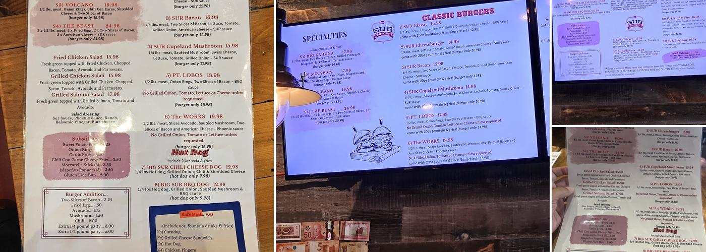 SUR Burger Menu