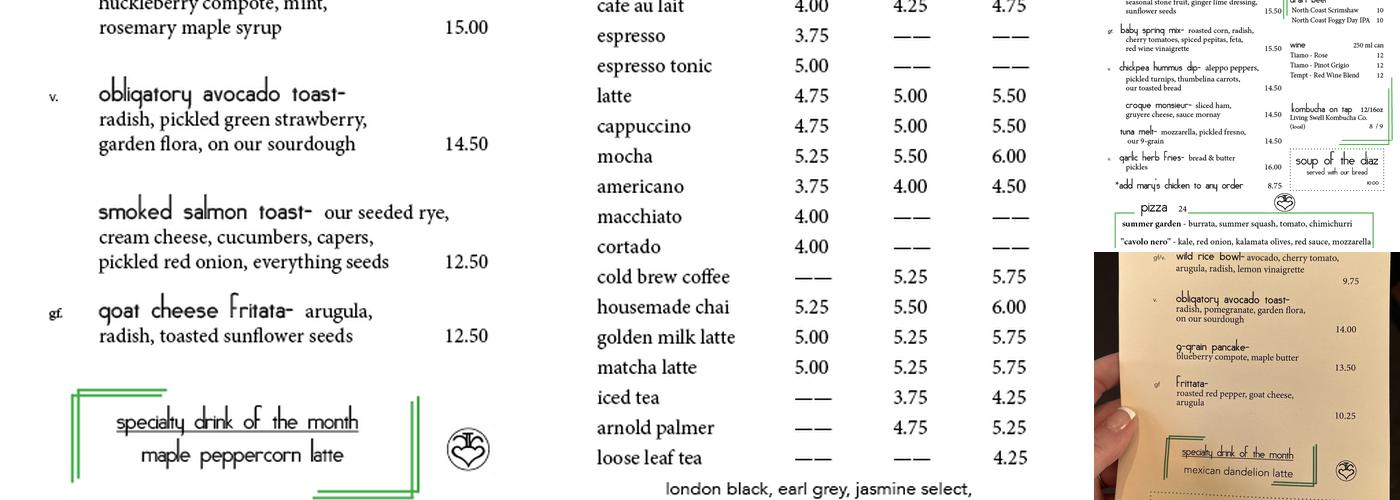 Alta Bakery and Cafe Menu