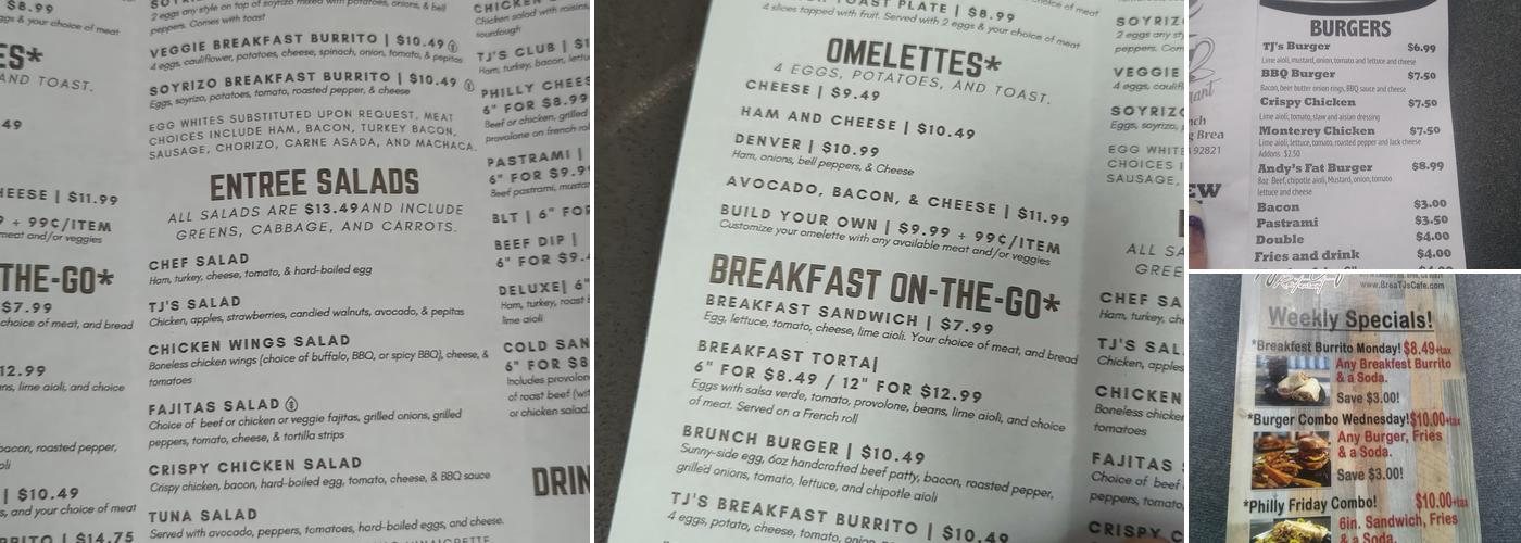 TJ’s Cafe Restaurant Menu