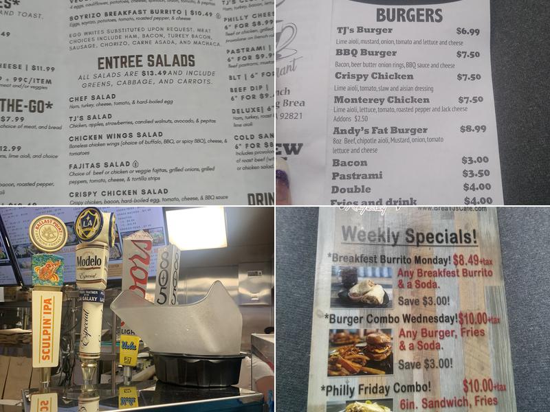 TJ’s Cafe Restaurant Menu