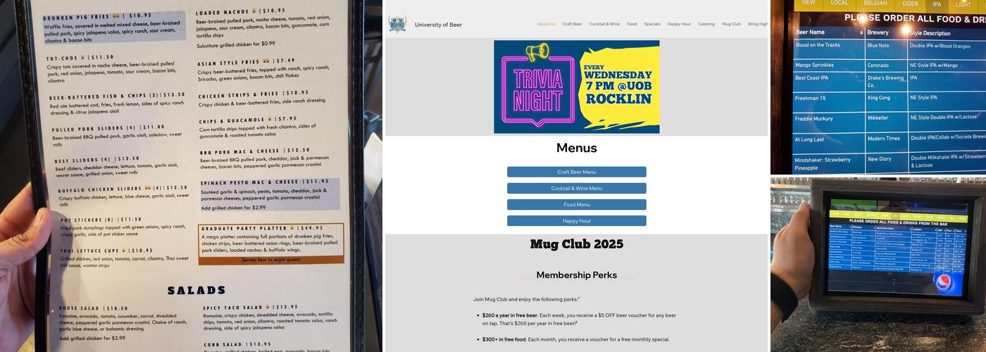 University of Beer - Rocklin Menu