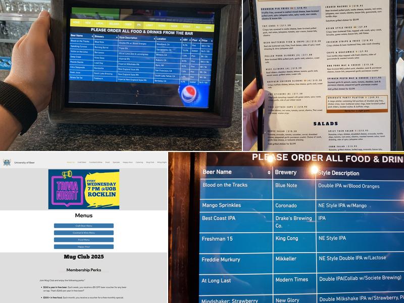 University of Beer - Rocklin Menu