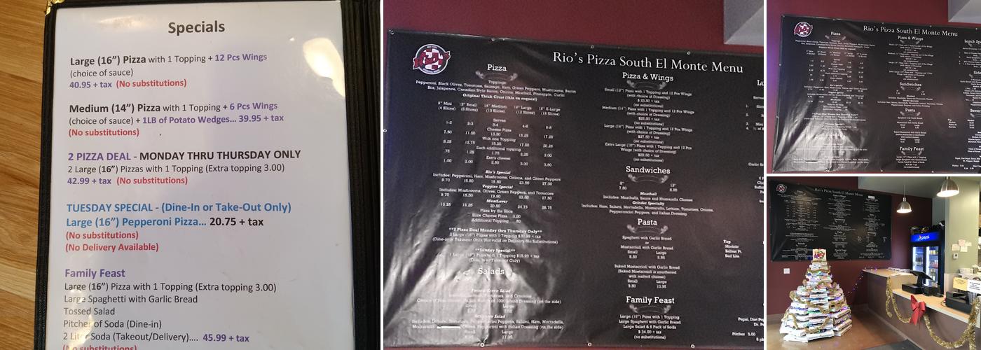 Rio's Pizza Menu