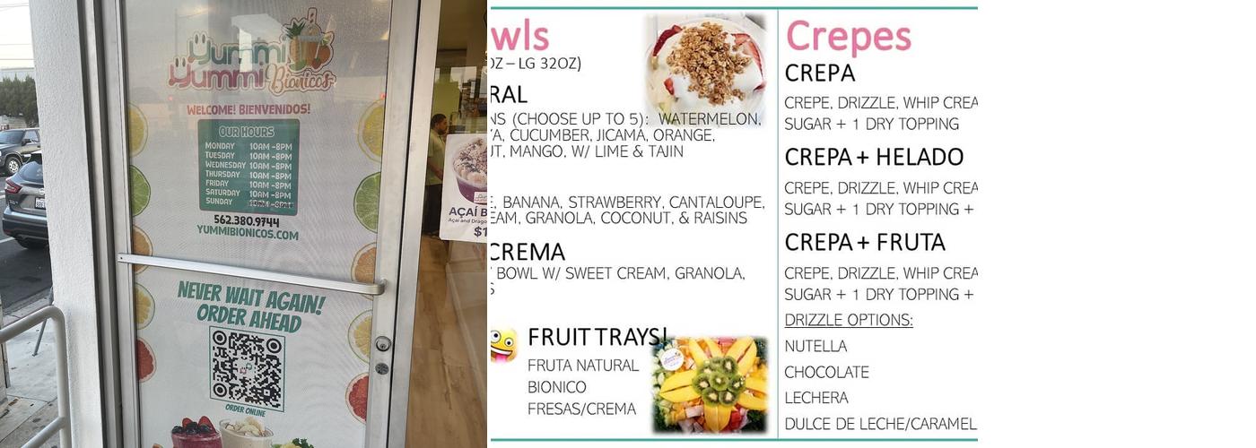 Yummi Yummi Bionicos Menu