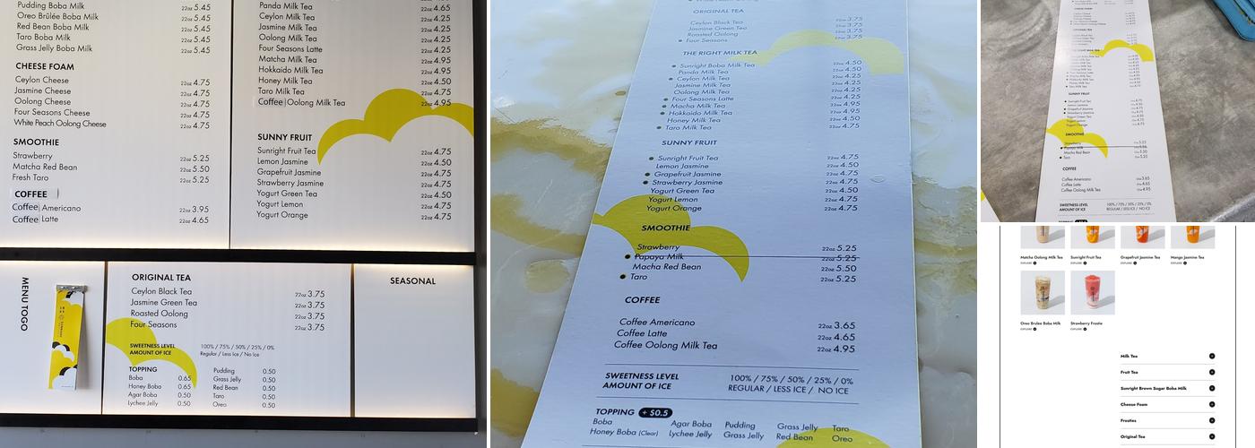 Sunright Tea Studio - Diamond Bar Menu