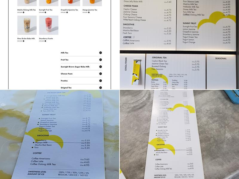 Sunright Tea Studio - Diamond Bar Menu