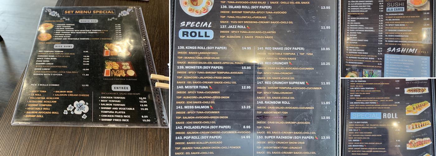 Hanako Sushi And Thai Cuisine Menu