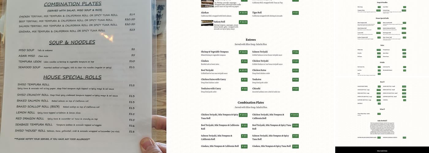 Shiso Sushi Menu
