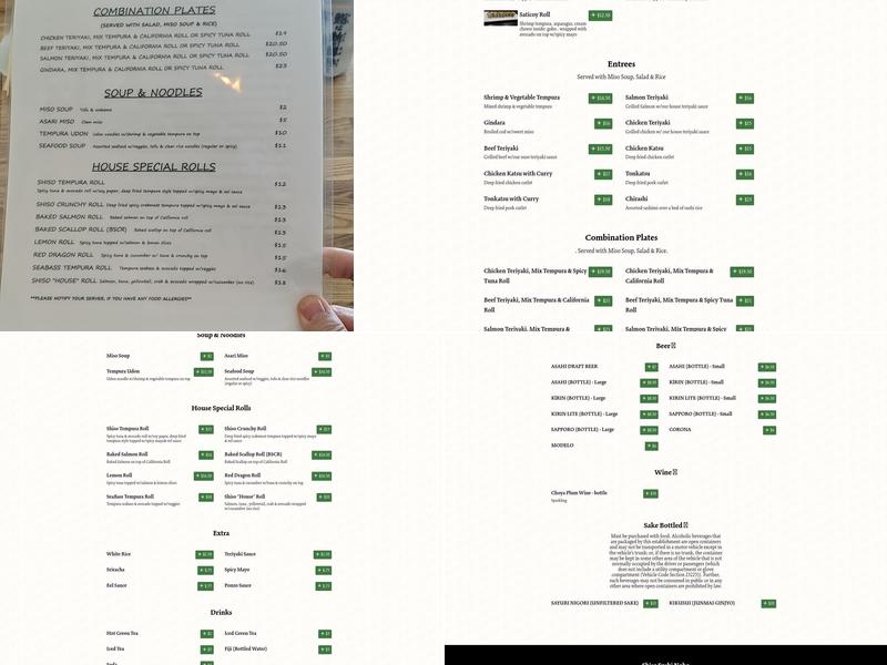 Shiso Sushi Menu