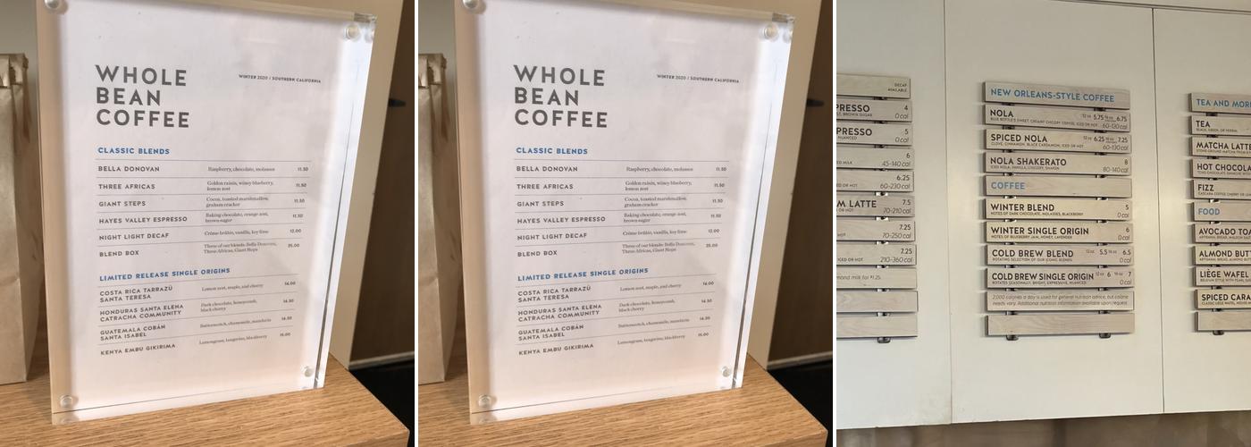 Blue Bottle Coffee Menu