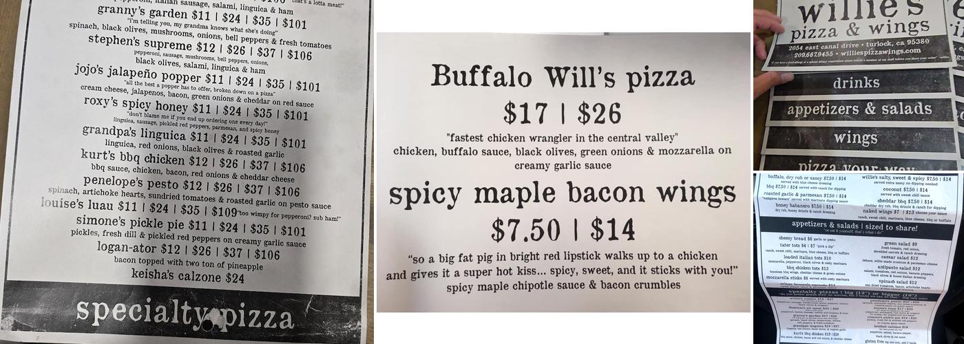 Willie's Pizza & Wings Menu