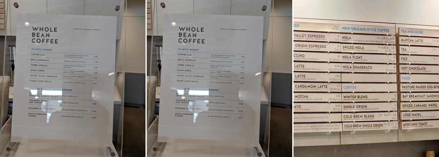 Blue Bottle Coffee Menu