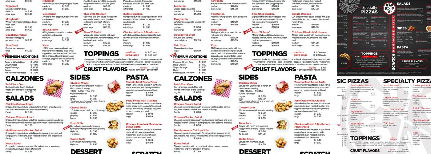 Scratch Pizza Menu
