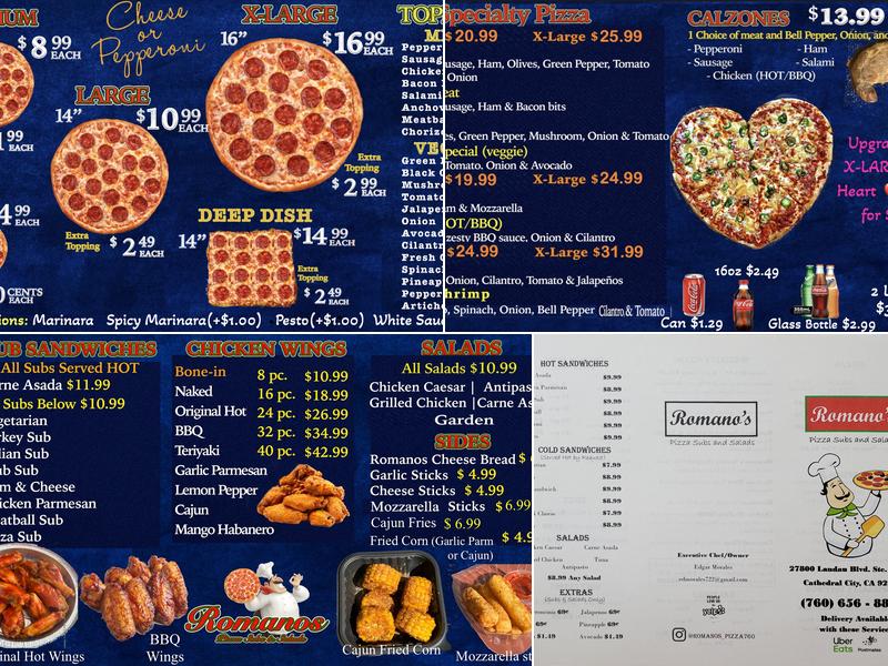 Romanos Pizza Subs And Salads Menu