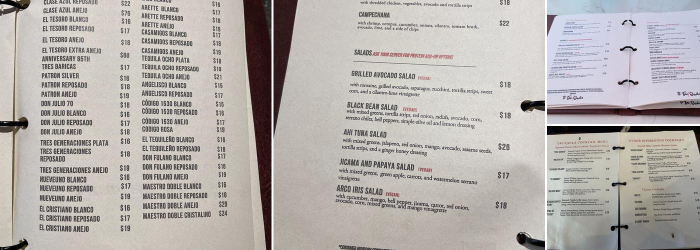 Tac/Quila Menu