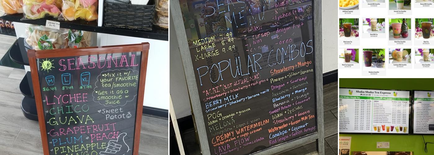 Shaka Shaka Tea Express Menu