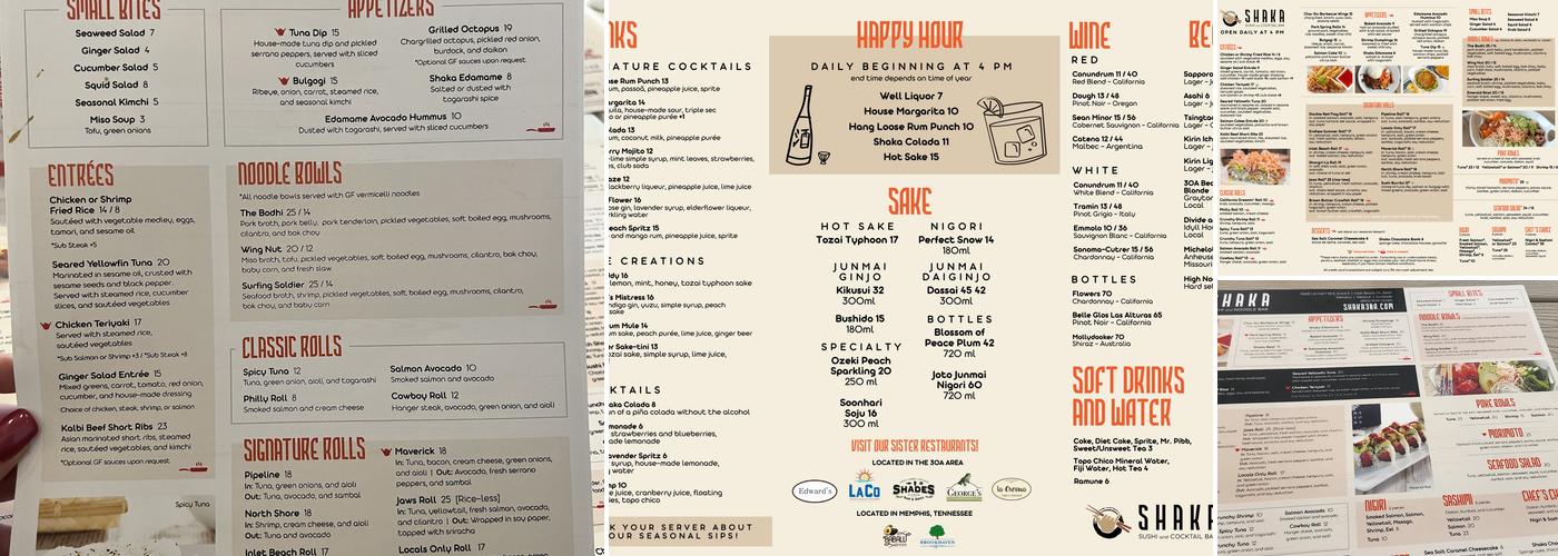 Shaka Sushi and Cocktail Bar Menu