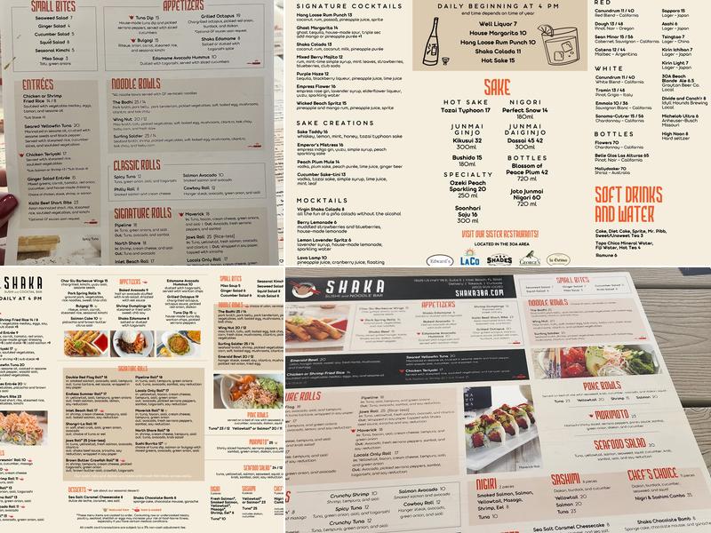 Shaka Sushi and Cocktail Bar Menu