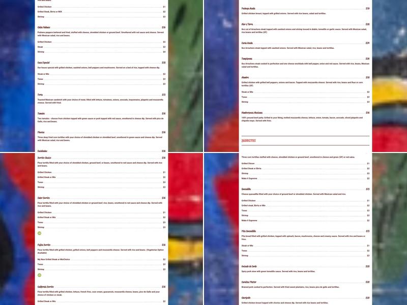 Tacos and Tequila Menu