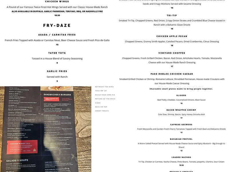 Blast & Brew Paso Robles Menu
