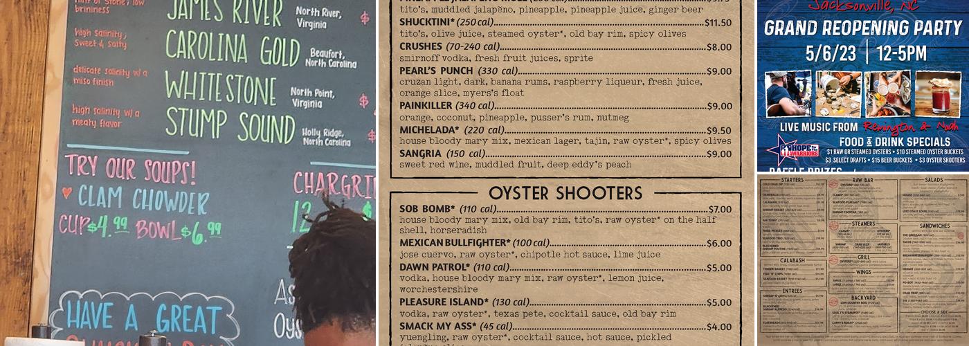 Shuckin' Shack Oyster Bar Menu