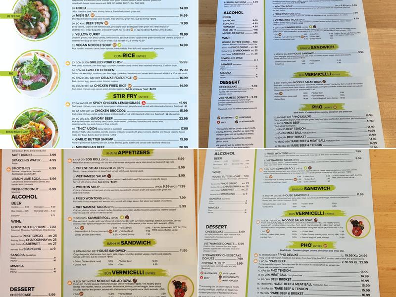 Pho Claire Menu