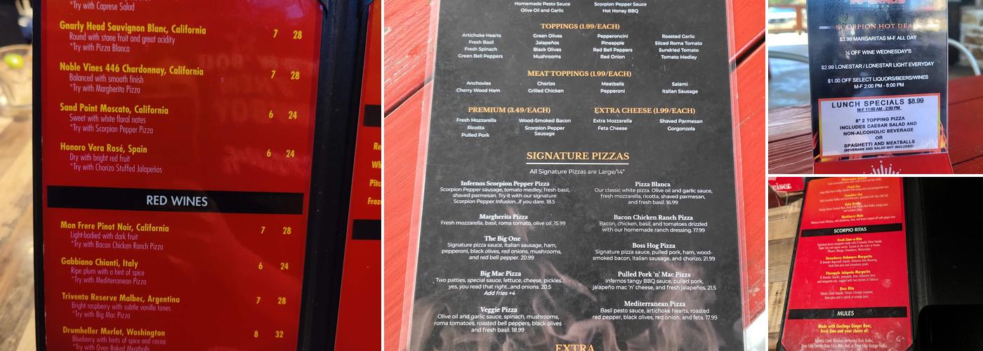 Inferno's Wood Fired Oven & Spirits - Boerne Menu