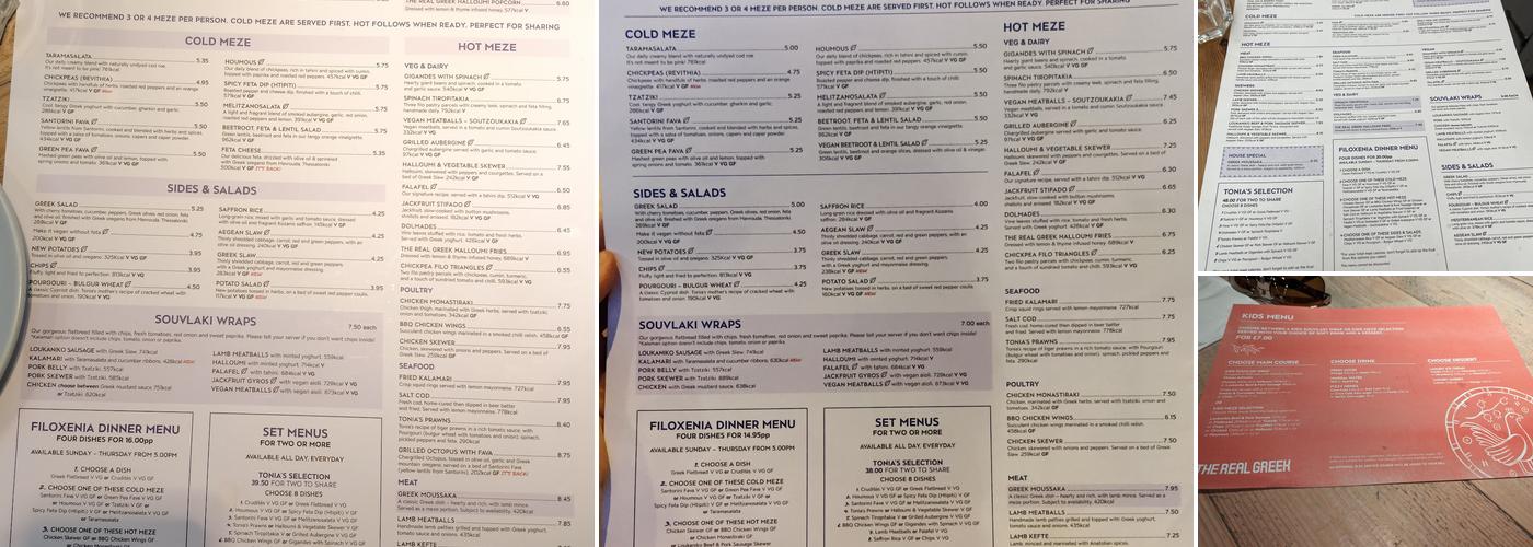 The Real Greek - Tower Bridge Menu