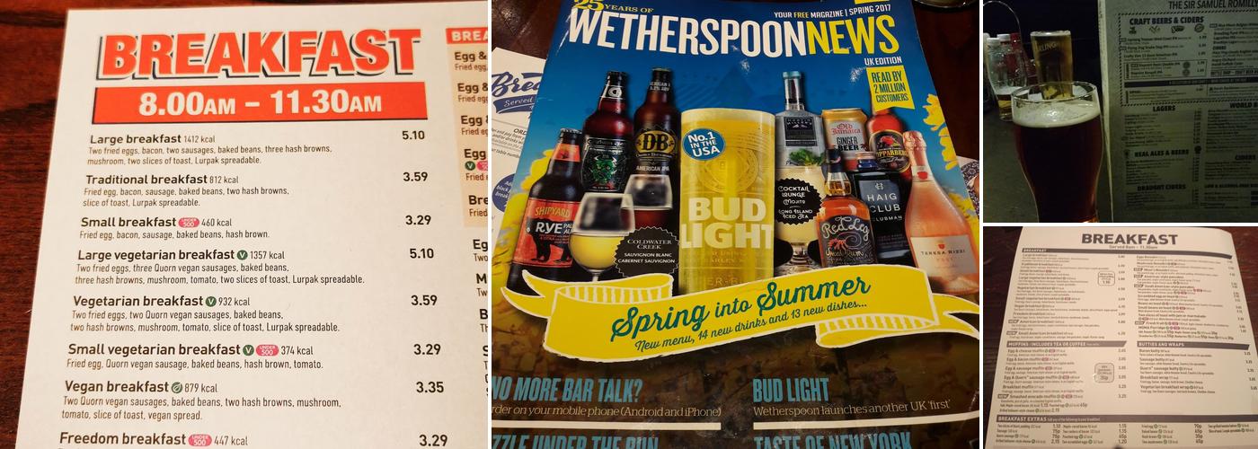 The Sir Samuel Romilly - JD Wetherspoon Menu