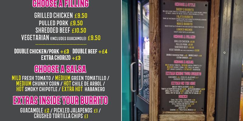 Daddy Donkey Mexican Grill Menu