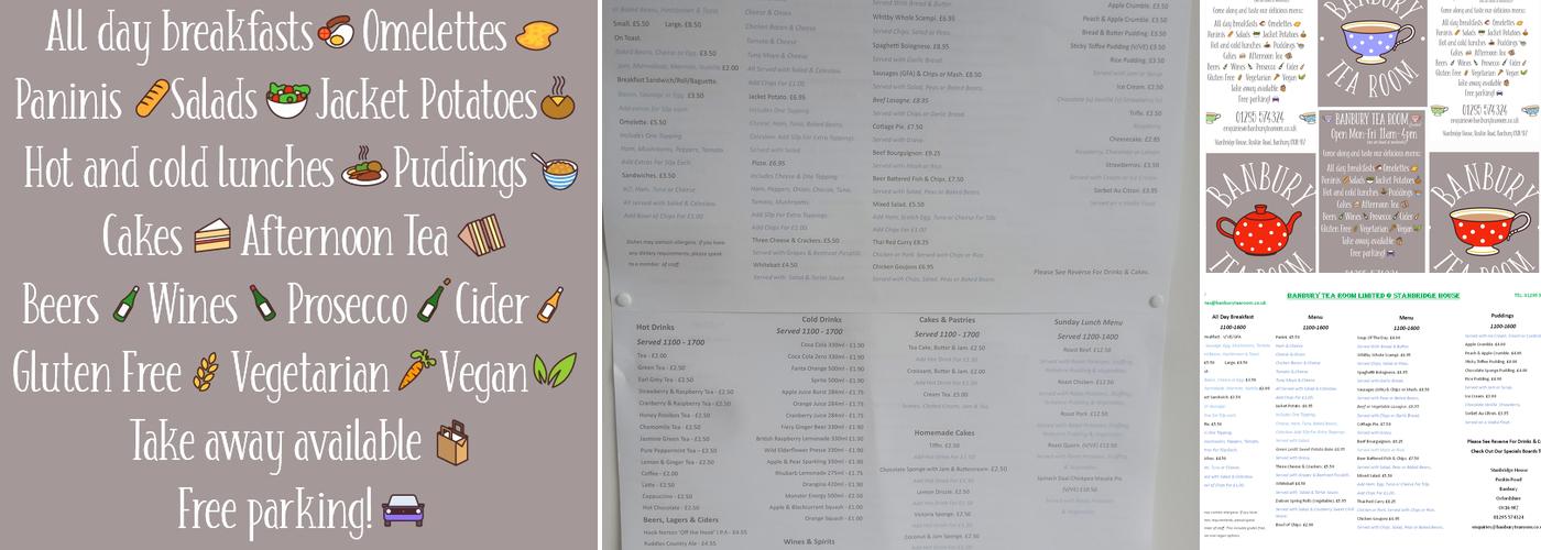 Banbury Tea Room Limited Menu