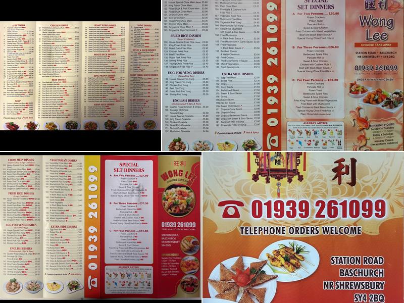 Wong Lee Chinese Take Away Menu
