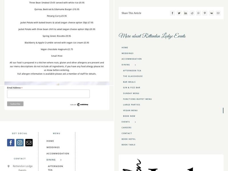 Rettendon Lodge Events Menu