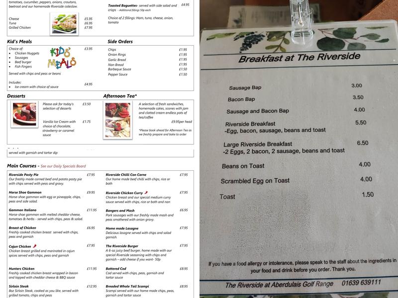 The Riverside Menu