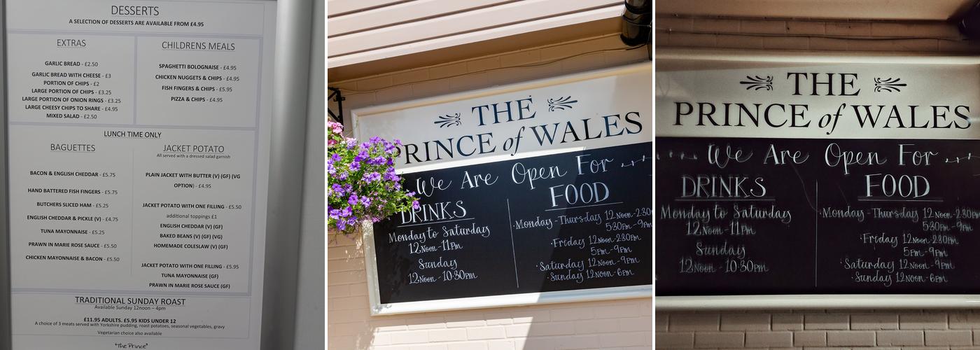 The Prince of Wales Menu