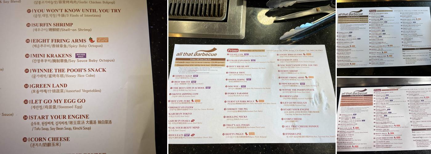 All That Barbecue Menu