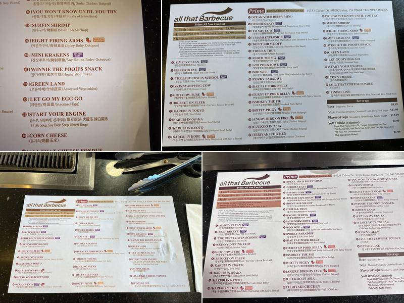 All That Barbecue Menu