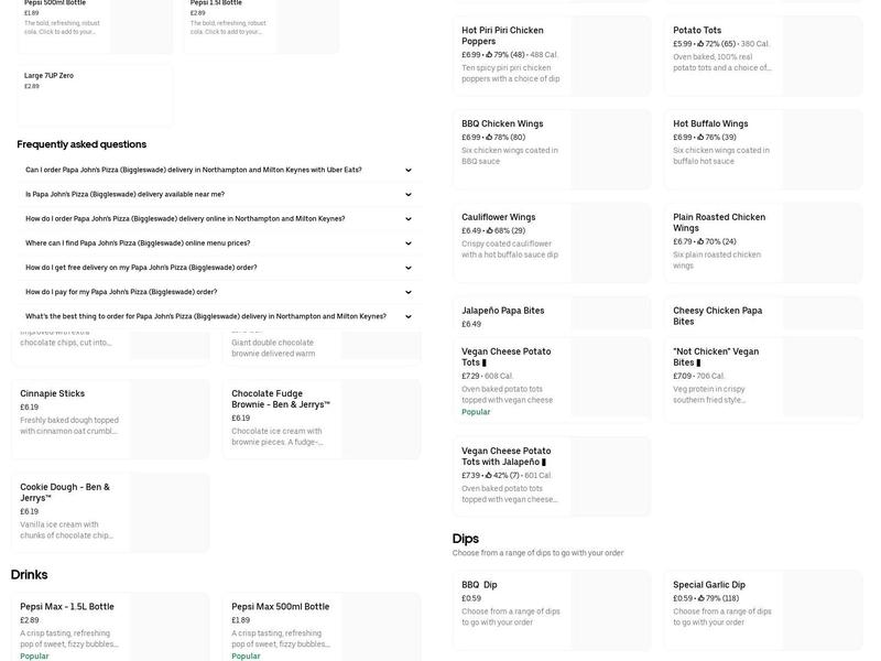 Papa Johns Pizza Menu