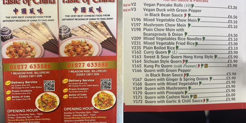 Taste of China Menu