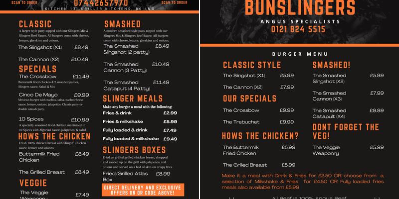 BunSlingers Menu