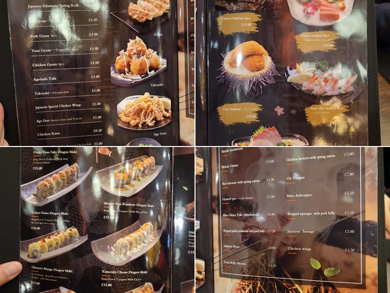 Tokyo izakaya Birmingham Menu