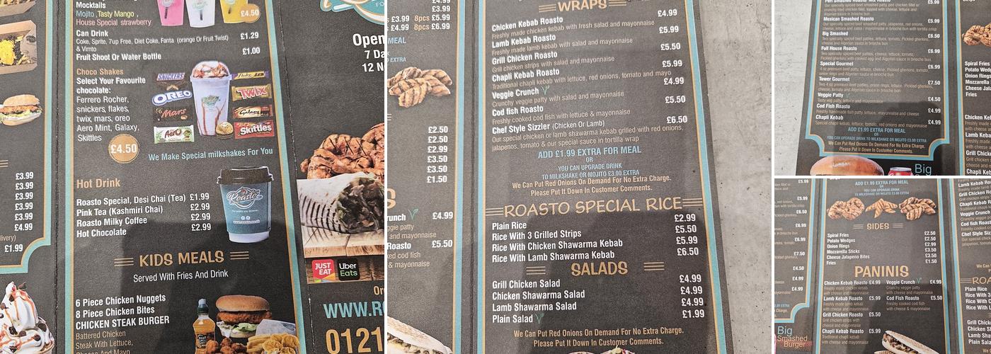 Roasto food lounge Menu